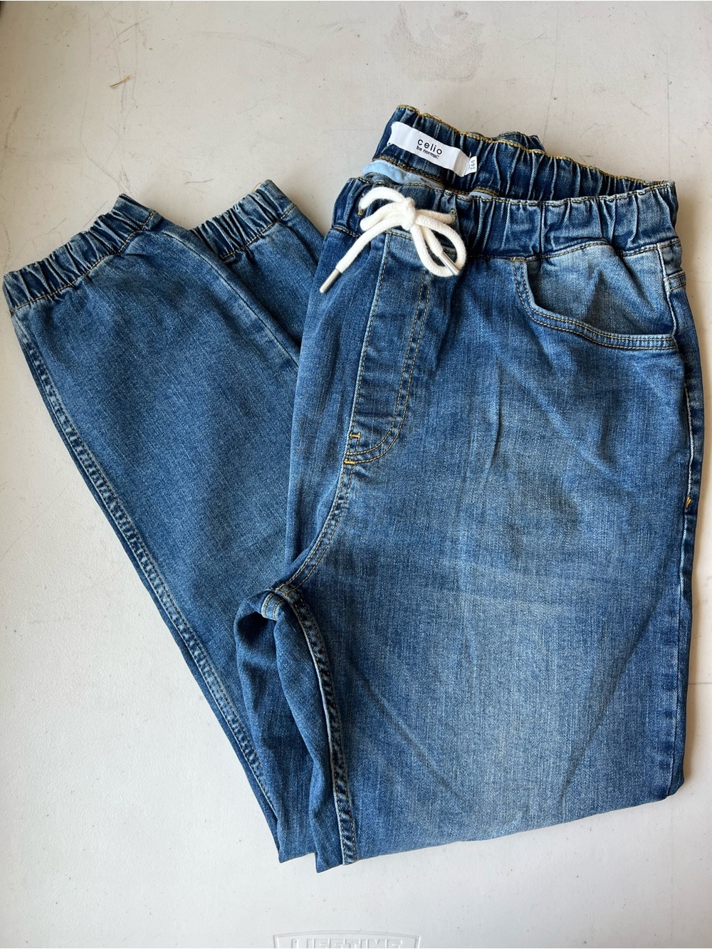 Celio Italian Denim Joggers with White Drawstring - Blue